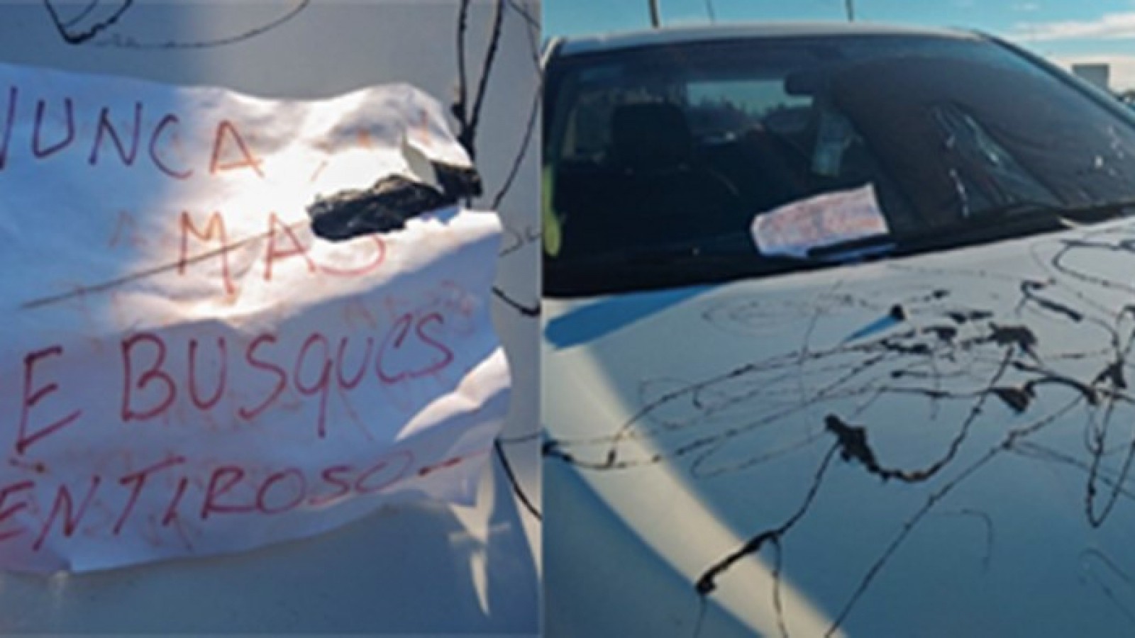 Tiraron brea en en el capot de un auto: “Nunca más me busques, mentiroso"